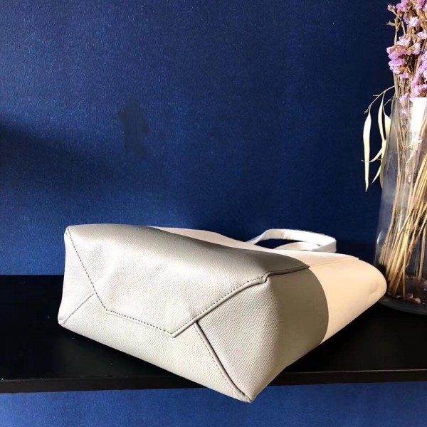 Celine Small Cabas Shopping Bag in Grained Calfskin 189813 White/Gray 2019