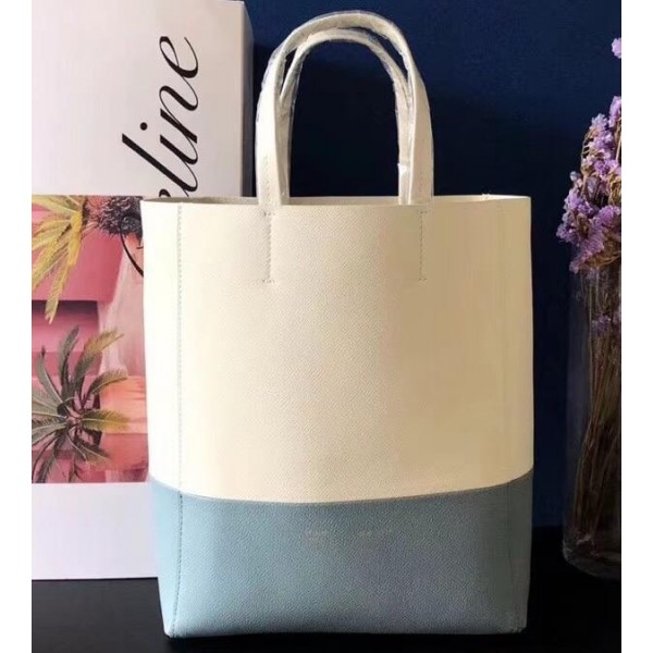 Celine Small Cabas Shopping Bag in Grained Calfskin 189813 White/Green Blue 2019