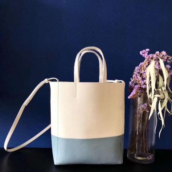 Celine Small Cabas Shopping Bag in Grained Calfskin 189813 White/Green Blue 2019