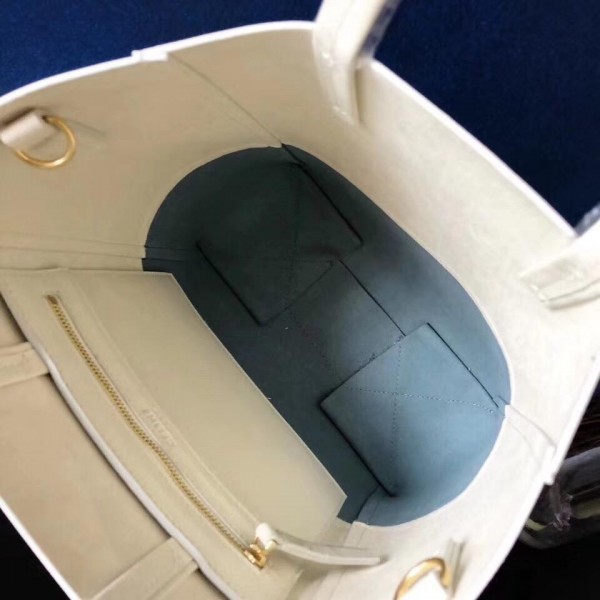 Celine Small Cabas Shopping Bag in Grained Calfskin 189813 White/Green Blue 2019