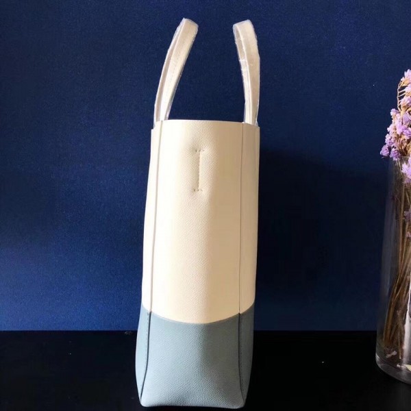 Celine Small Cabas Shopping Bag in Grained Calfskin 189813 White/Green Blue 2019