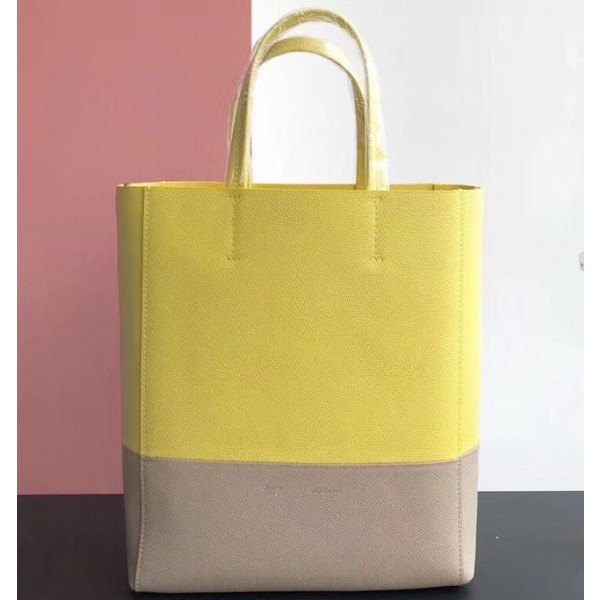 Celine Small Cabas Shopping Bag in Grained Calfskin 189813 Yellow/Etoupe 2019