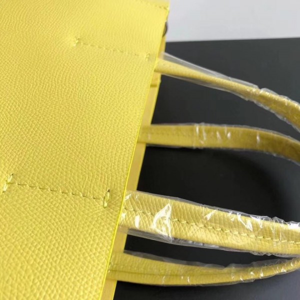 Celine Small Cabas Shopping Bag in Grained Calfskin 189813 Yellow/Etoupe 2019