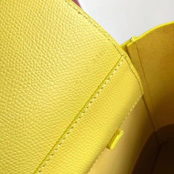 Celine Small Cabas Shopping Bag in Grained Calfskin 189813 Yellow/Etoupe 2019