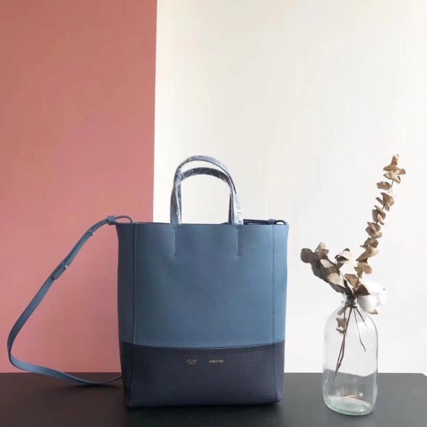 Celine Small Cabas Shopping Bag in Grained Calfskin 189813 Denim Blue/Black 2019