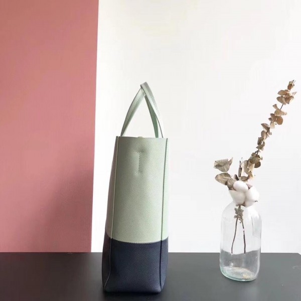 Celine Small Cabas Shopping Bag in Grained Calfskin 189813 Pale Green/Black 2019