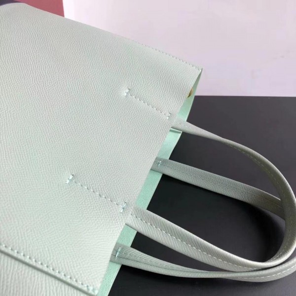 Celine Small Cabas Shopping Bag in Grained Calfskin 189813 Pale Green/Black 2019
