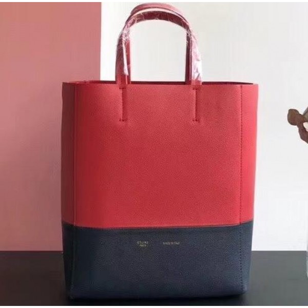 Celine Small Cabas Shopping Bag in Grained Calfskin 189813 Red/Black 2019