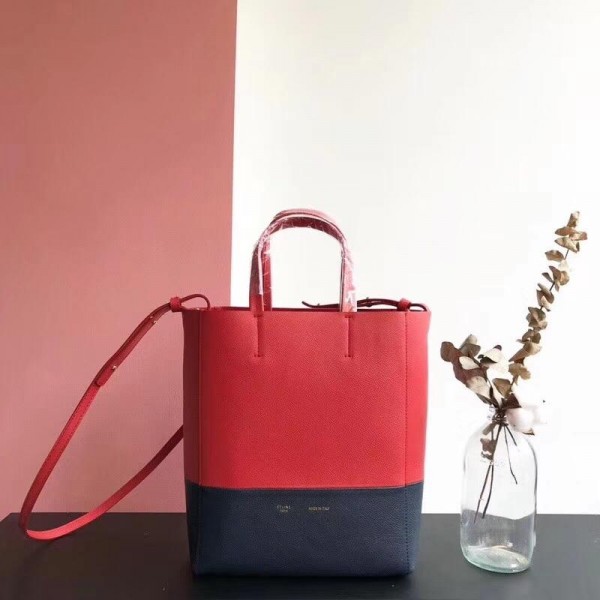 Celine Small Cabas Shopping Bag in Grained Calfskin 189813 Red/Black 2019
