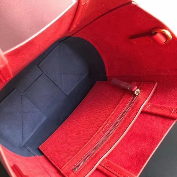 Celine Small Cabas Shopping Bag in Grained Calfskin 189813 Red/Black 2019