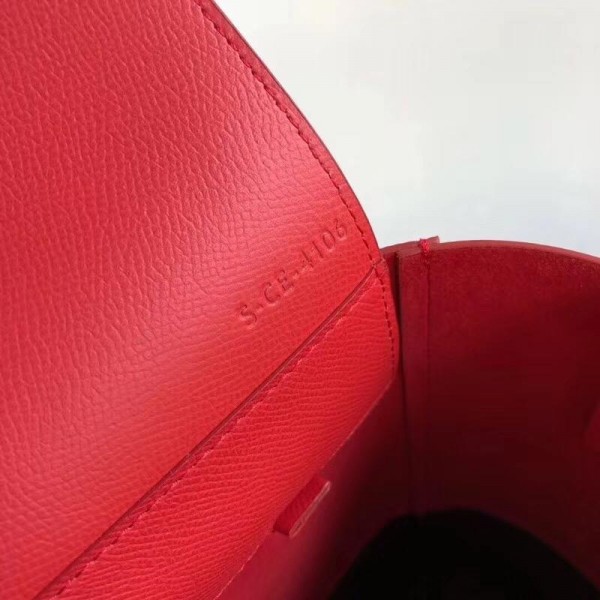 Celine Small Cabas Shopping Bag in Grained Calfskin 189813 Red/Black 2019