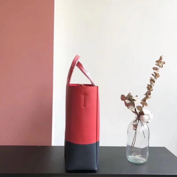 Celine Small Cabas Shopping Bag in Grained Calfskin 189813 Red/Black 2019