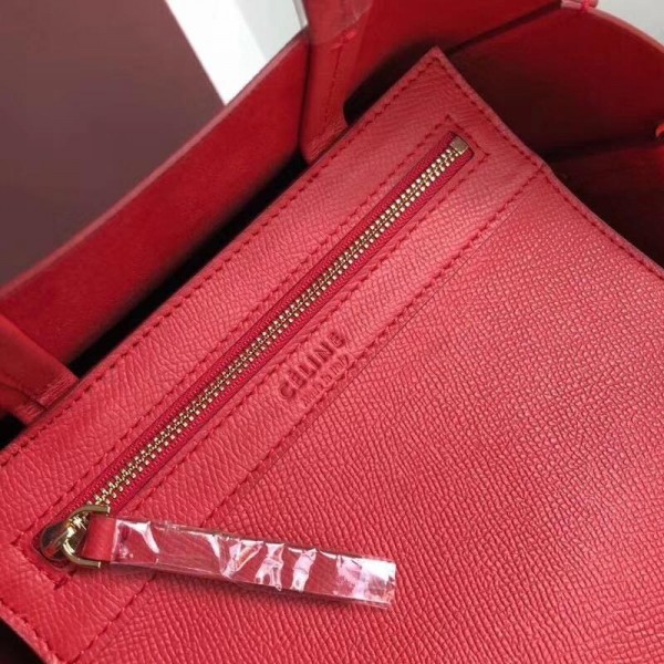 Celine Small Cabas Shopping Bag in Grained Calfskin 189813 Red/Black 2019