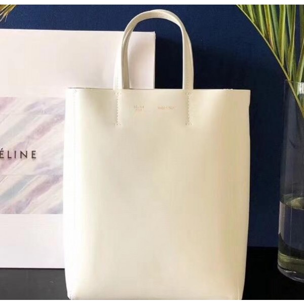 Celine Small Cabas Shopping Bag in Grained Calfskin 189813 White 2019