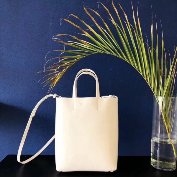 Celine Small Cabas Shopping Bag in Grained Calfskin 189813 White 2019
