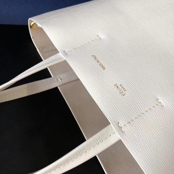 Celine Small Cabas Shopping Bag in Grained Calfskin 189813 White 2019