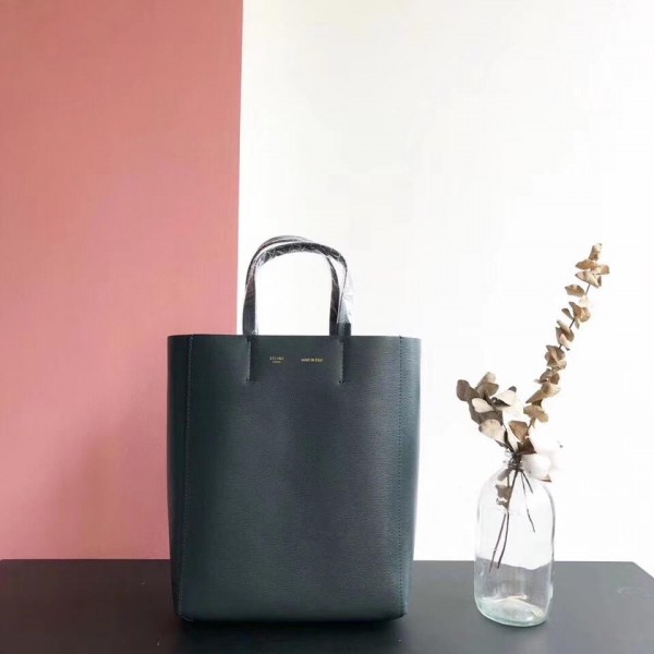 Celine Small Cabas Shopping Bag in Grained Calfskin 189813 Dark Green 2019