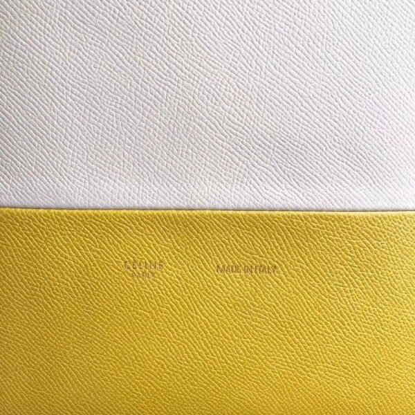 Celine Small Cabas Shopping Bag in Grained Calfskin 189813 White/Yellow 2019
