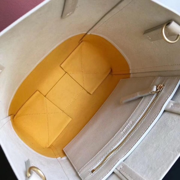 Celine Small Cabas Shopping Bag in Grained Calfskin 189813 White/Yellow 2019