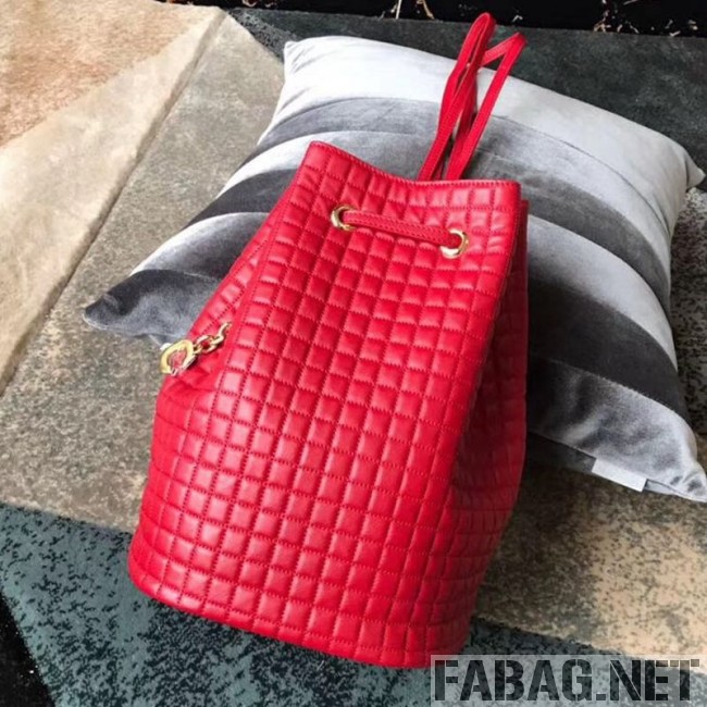 Celine Small C Charm Bucket Shoulder Bag/Backpack in Quilted Calfskin 188373 Red 2019 (JDP-9032719 )