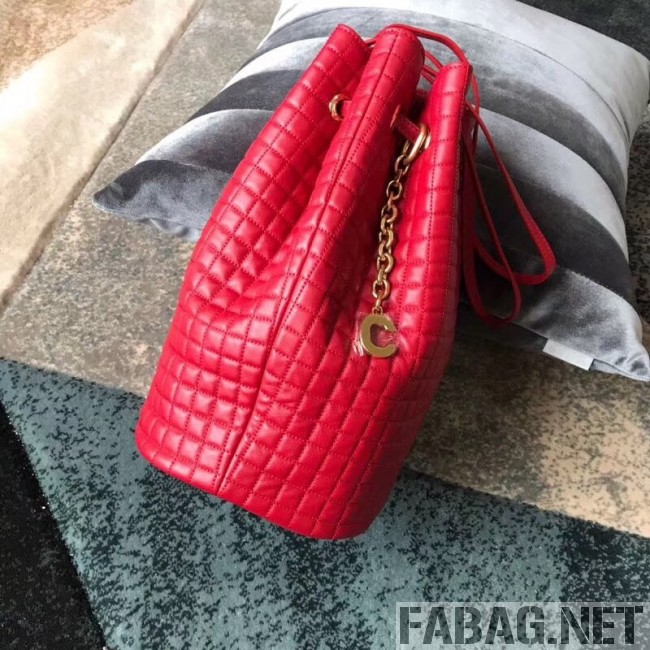 Celine Small C Charm Bucket Shoulder Bag/Backpack in Quilted Calfskin 188373 Red 2019 (JDP-9032719 )