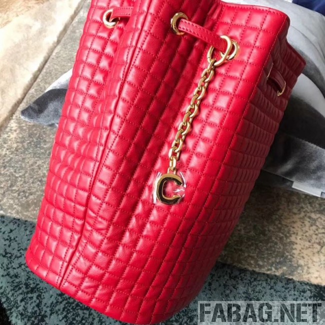 Celine Small C Charm Bucket Shoulder Bag/Backpack in Quilted Calfskin 188373 Red 2019 (JDP-9032719 )