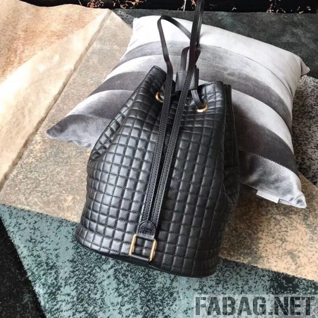 Celine Small C Charm Bucket Shoulder Bag/Backpack in Quilted Calfskin 188373 Black 2019 (JDP-9032718 )