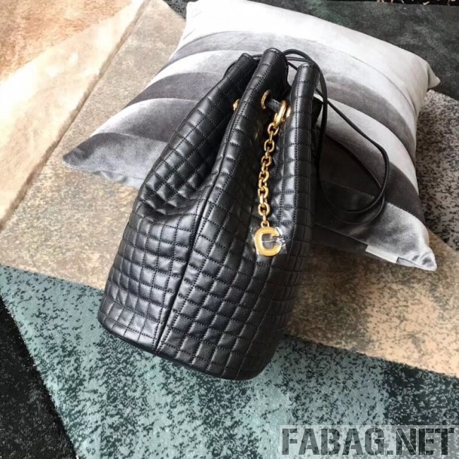 Celine Small C Charm Bucket Shoulder Bag/Backpack in Quilted Calfskin 188373 Black 2019 (JDP-9032718 )