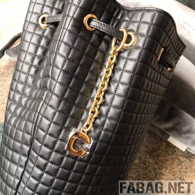 Celine Small C Charm Bucket Shoulder Bag/Backpack in Quilted Calfskin 188373 Black 2019 (JDP-9032718 )