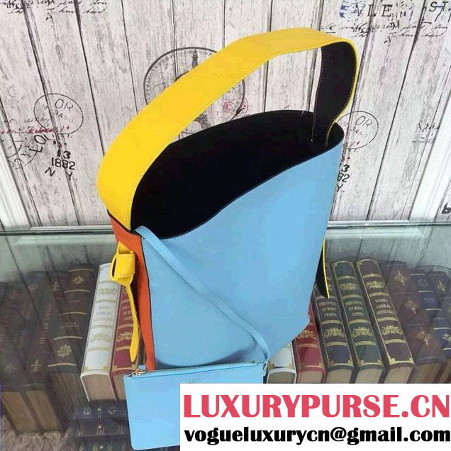 Celine Shiny Smooth Calfskin Twisted Cabas Small Bag Sky Blue and Orange Runway 2015