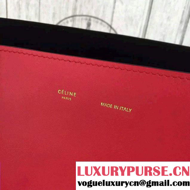Celine Shiny Smooth Calfskin Twisted Cabas Small Bag Red and Orange Runway 2015