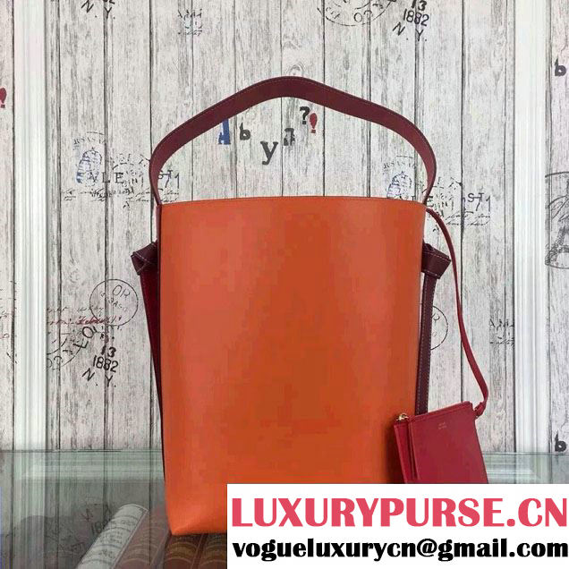 Celine Shiny Smooth Calfskin Twisted Cabas Small Bag Red and Orange Runway 2015