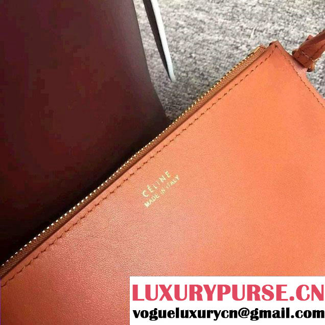 Celine Shiny Smooth Calfskin Twisted Cabas Small Bag Orange and Burgundy Runway 2015