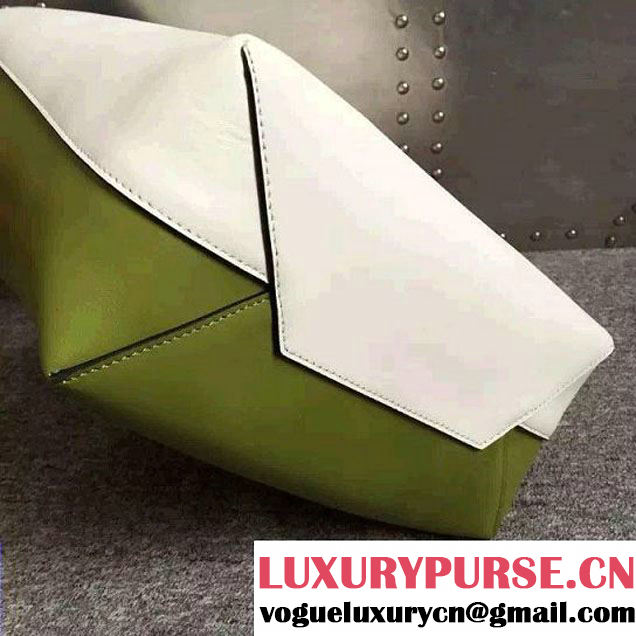 Celine Shiny Smooth Calfskin Twisted Cabas Small Bag White and Green Runway 2015