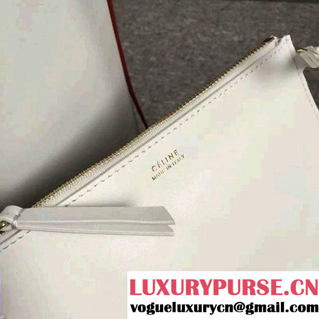 Celine Shiny Smooth Calfskin Twisted Cabas Small Bag White and Green Runway 2015