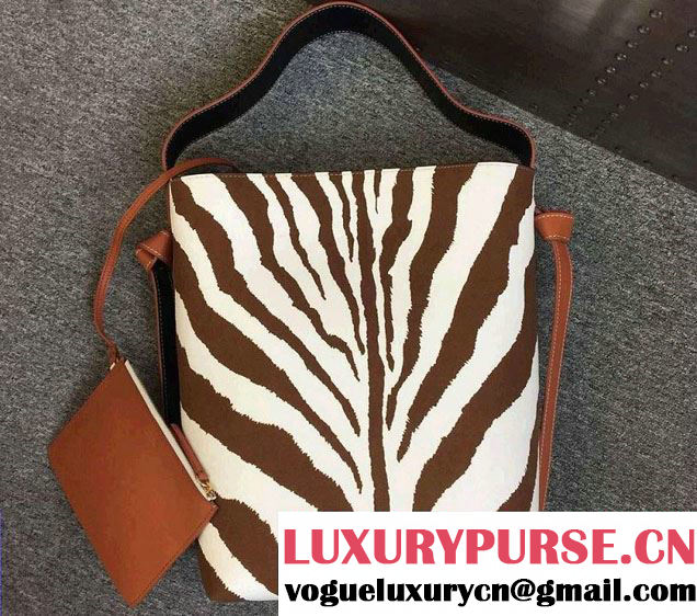 Celine Shiny Smooth Calfskin Twisted Cabas Small Bag Zebra Printed Felt Runway 2015