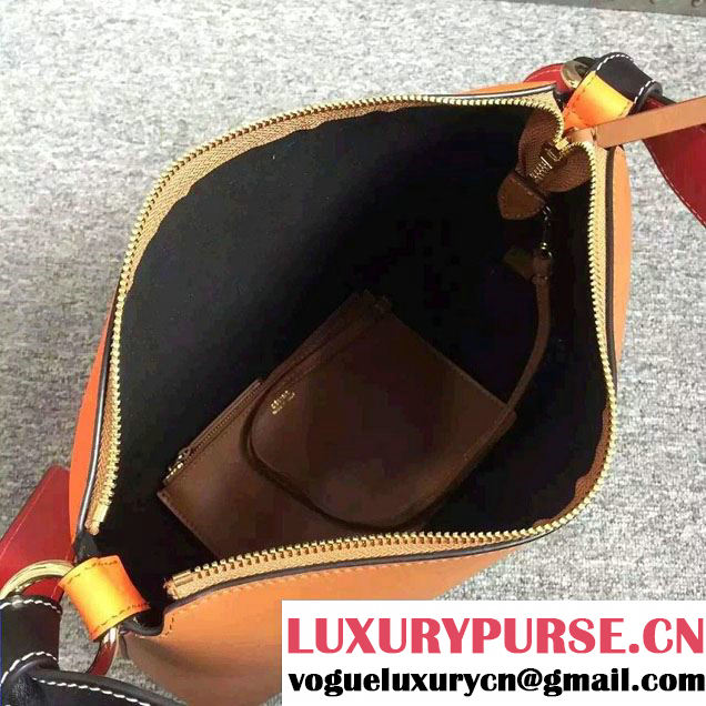 Celine Shiny Smooth Calfskin Zipped Twisted Cabas Bag Khaki and Orange Spring 2016