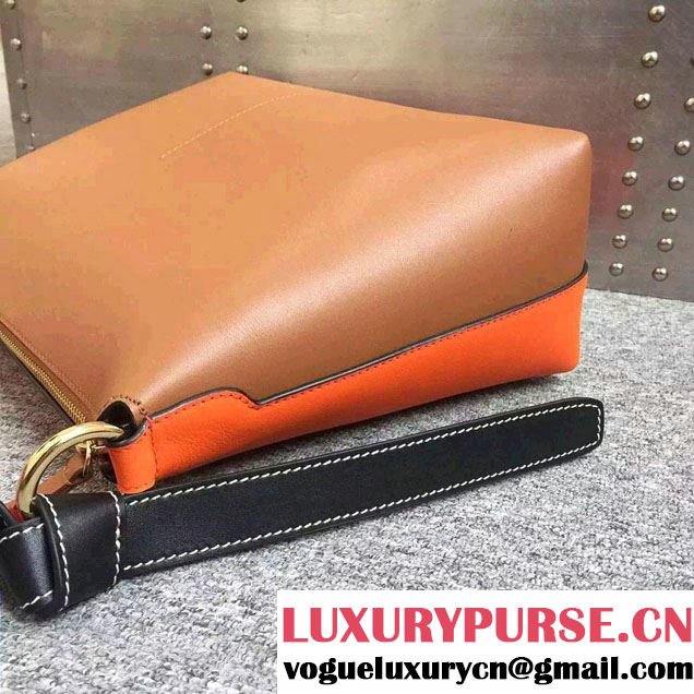 Celine Shiny Smooth Calfskin Zipped Twisted Cabas Bag Khaki and Orange Spring 2016