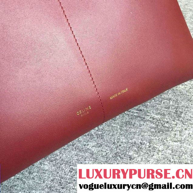 Celine Shiny Smooth Calfskin Zipped Twisted Cabas Bag Burgundy and Navy Blue Spring 2016