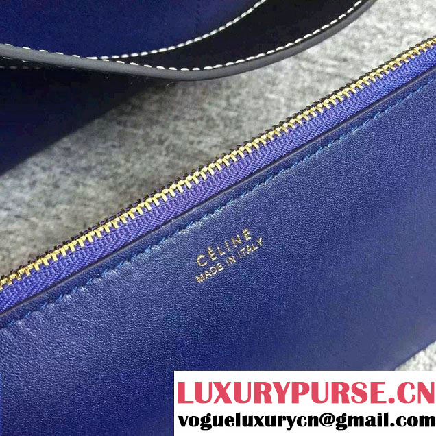 Celine Shiny Smooth Calfskin Zipped Twisted Cabas Bag Blue and Black Spring 2016