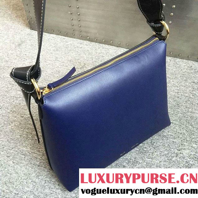 Celine Shiny Smooth Calfskin Zipped Twisted Cabas Bag Blue and Black Spring 2016