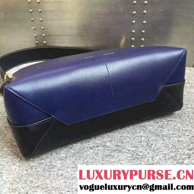Celine Shiny Smooth Calfskin Zipped Twisted Cabas Bag Blue and Black Spring 2016
