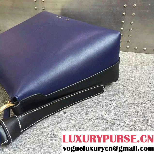 Celine Shiny Smooth Calfskin Zipped Twisted Cabas Bag Blue and Black Spring 2016