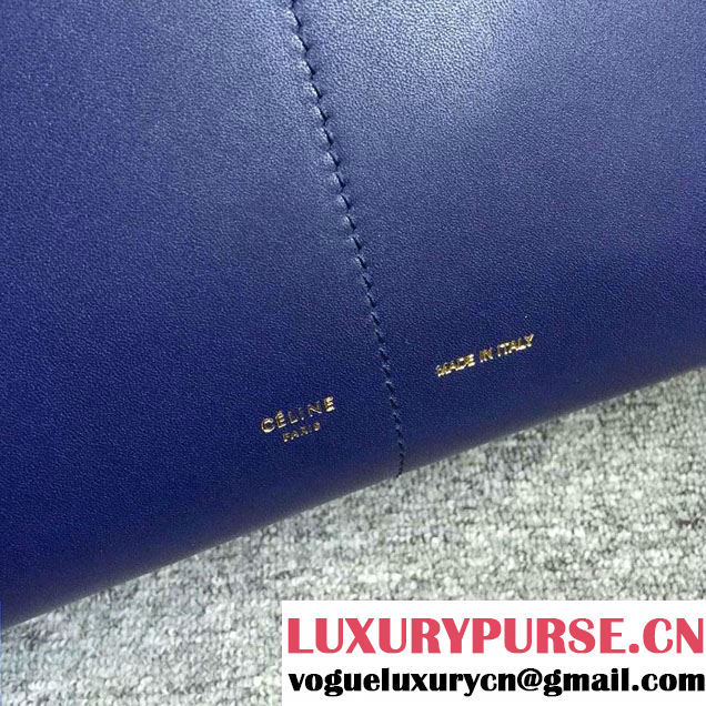Celine Shiny Smooth Calfskin Zipped Twisted Cabas Bag Blue and Black Spring 2016