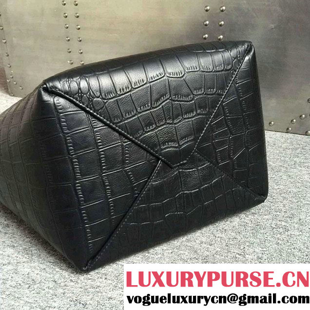 Celine Calfskin Cabas Phantom Shopping Bag Black Croco Pattern 2015