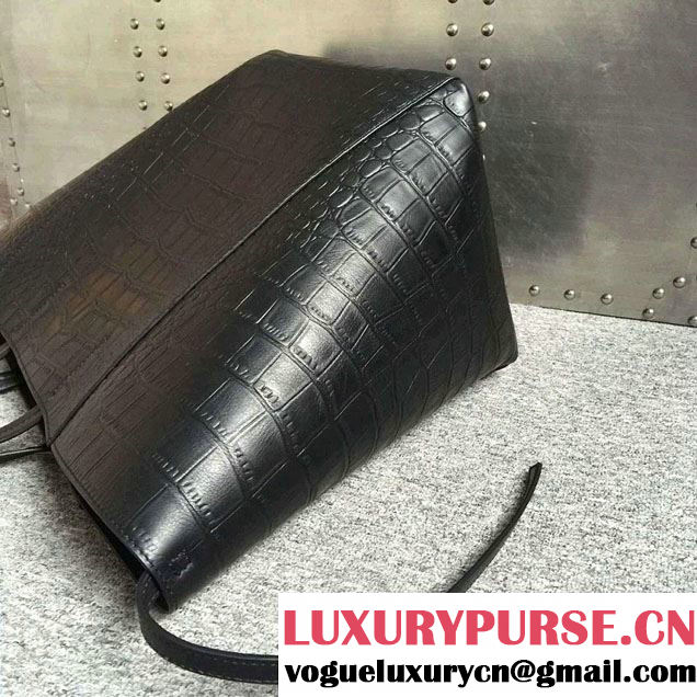 Celine Calfskin Cabas Phantom Shopping Bag Black Croco Pattern 2015