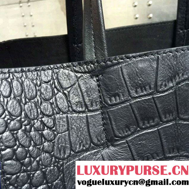 Celine Calfskin Cabas Phantom Shopping Bag Black Croco Pattern 2015