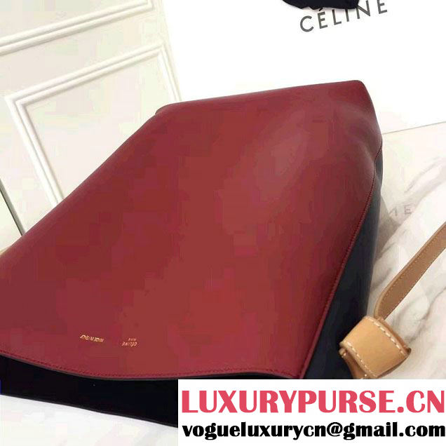 Celine Shiny Smooth Calfskin Small Twisted Cabas Bag Burgundy/Navy 2016