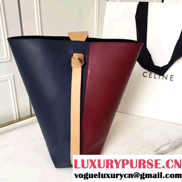 Celine Shiny Smooth Calfskin Small Twisted Cabas Bag Burgundy/Navy 2016