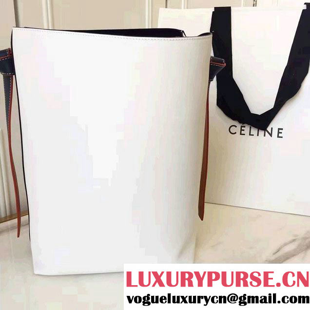 Celine Shiny Smooth Calfskin Small Twisted Cabas Bag Gray/White 2016
